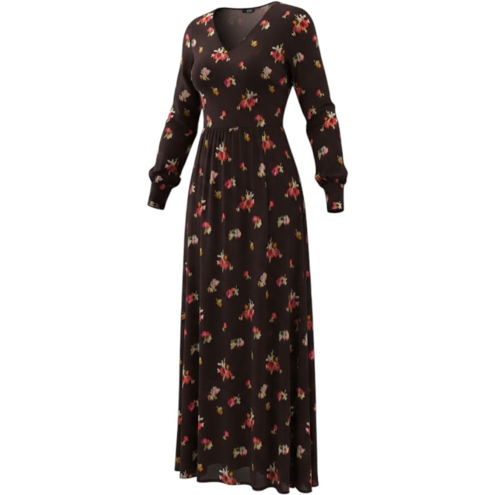 Hill House Home Black Floral Button Front Long Sleeve Midi Dress Medium